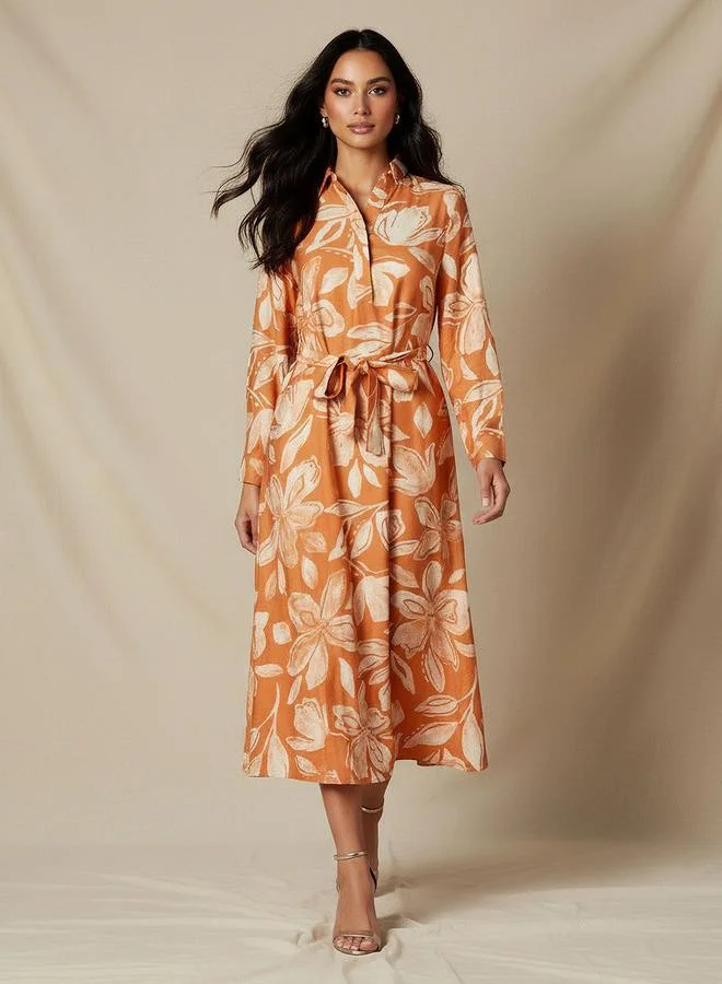 سبلاش فيڤ Midi Viscose Shirt Dress with Floral Print